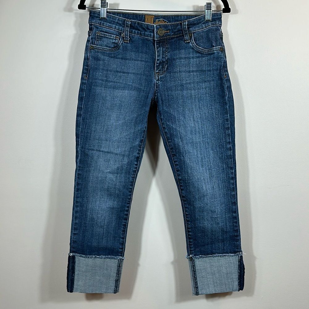 Kut from the Kloth Women Rolled Raw Hem Cropped Medium Wash Jeans Denim Size 2